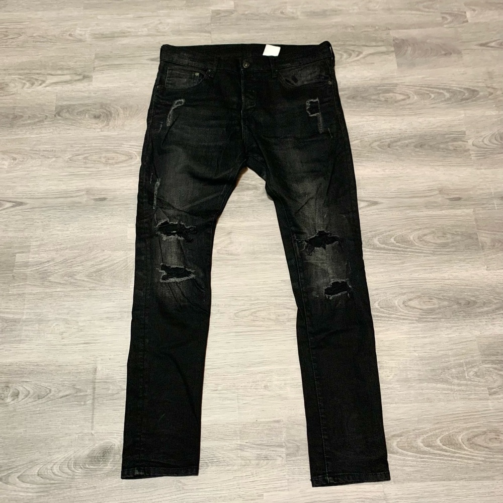 H&M &denim Mens Black Low Rise Distressed Button Fly Jeans Sz 34/32 - Picture 11 of 12